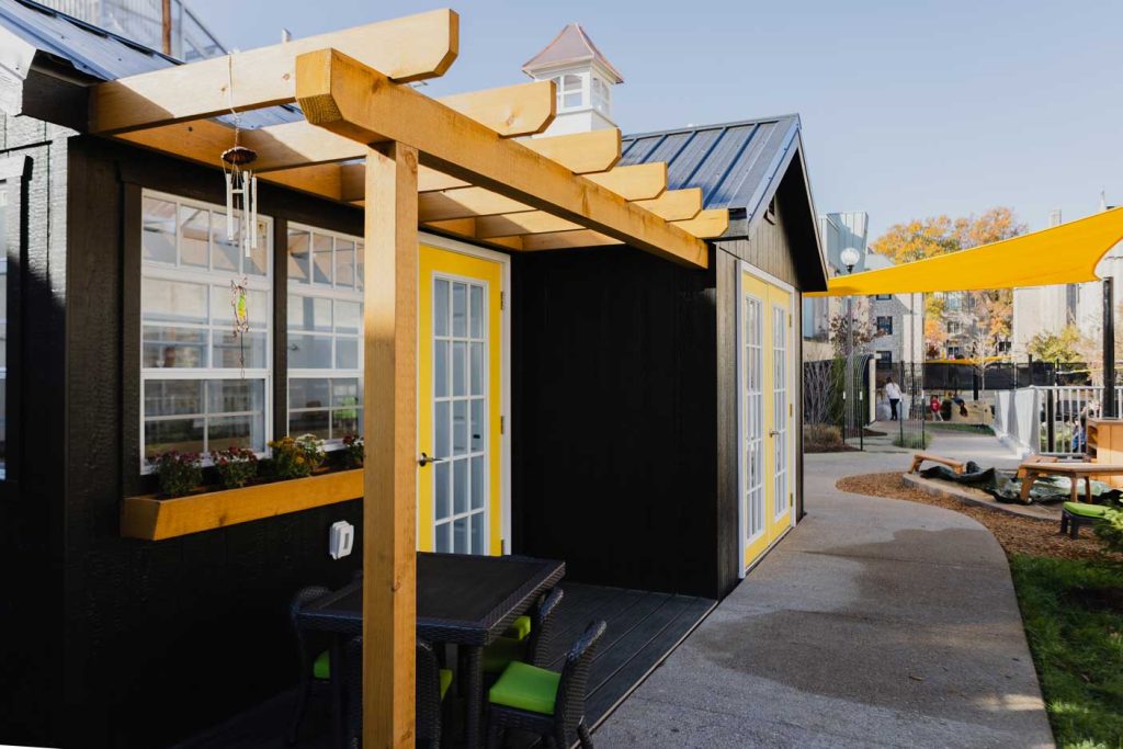 A greenhouse in the outdoor classroom at the Child Development Center.